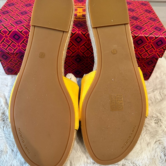 Tory Burch Benton Open Toe Espadrille Slide-Kid Suede- Color Goldfinch - Picture 4 of 4